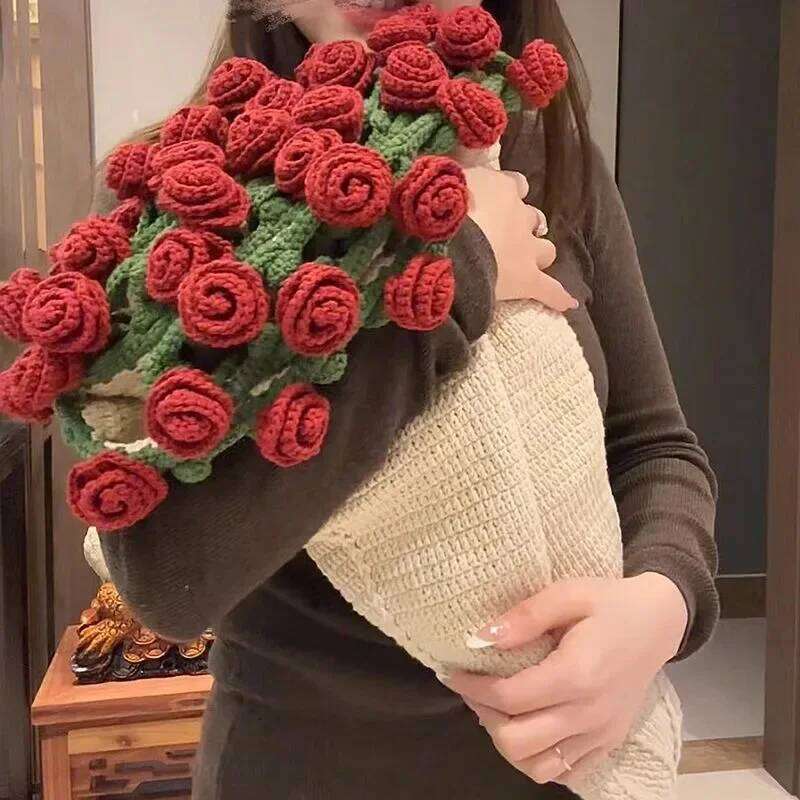 Rose Crochet Flower Bouquet Handmade of Roses Sofa Blanket Manta De Ramo manta de rosas XJ260112
