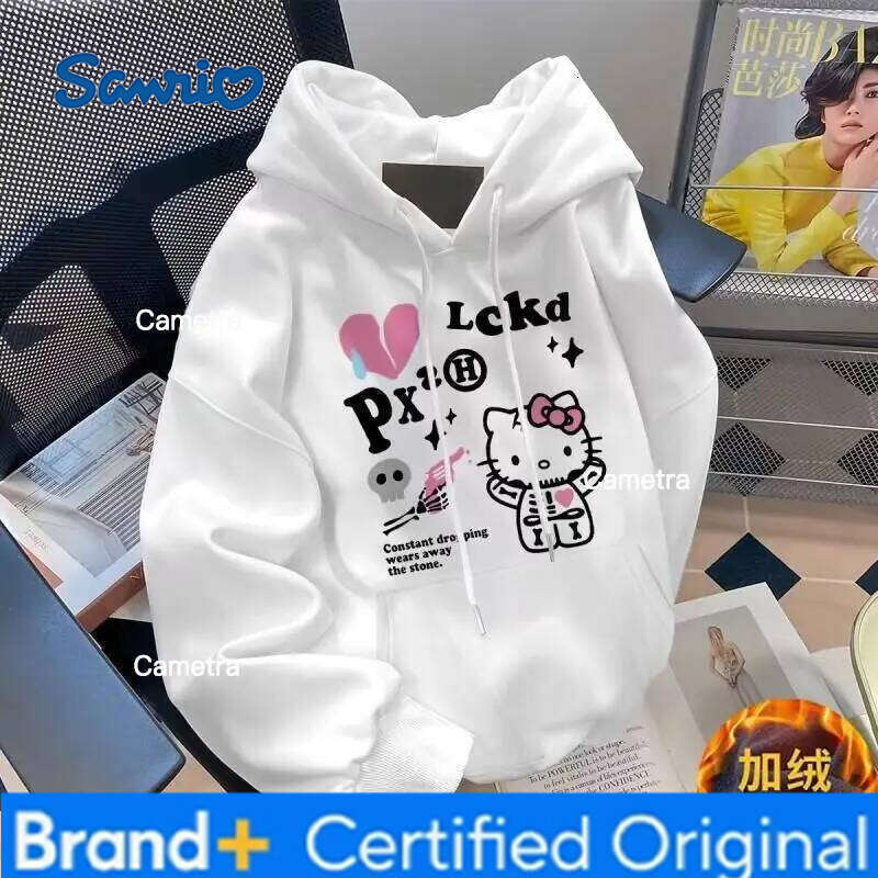 Sanrio Hello Kitty Hoodie Hong Kong Style Print Loose Fit Versatile Women's Autumn Winter Casual Trendy Fleece Sweatshirt H260112