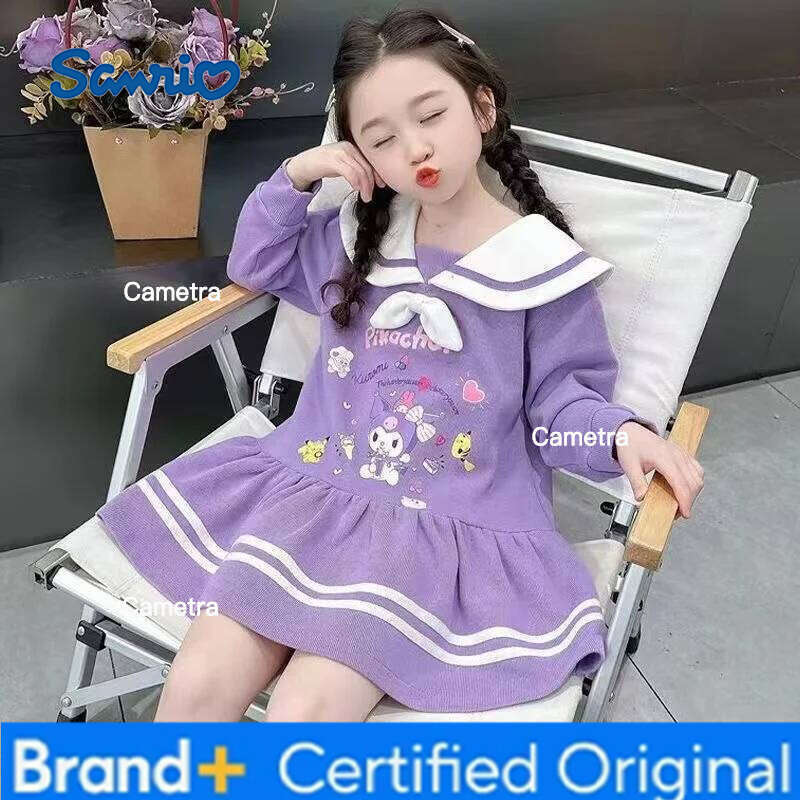 Sanrio Autumn Baby Girls Clothes Kid Solid Cotton Cartoon Printed Long Sleeve Princesses Dresses Children Cause Party Uniform H2601121