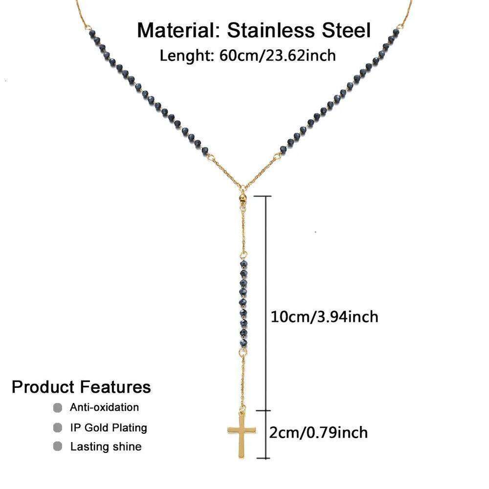 Catholic Stainless Steel Rosary Beads Chain Y Shape Cross Pendant Necklace For Women Men Religious Jewelry H260112