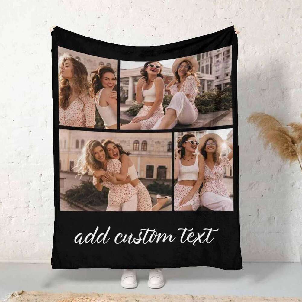 1 piece of comfortable custom photo collage text, customized with 4 pictures, flannel blanket XJ260112