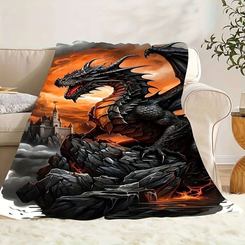 Gothic Dragon Flannel Blanket Soft Lightweight Throw All-Season Versatile for Sofa Bed Travel Stylish Home Decor XJ260112