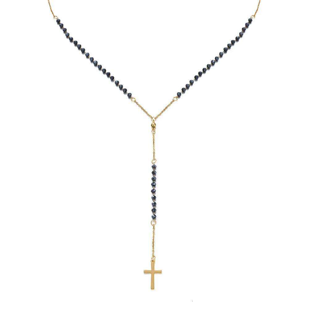 Catholic Stainless Steel Rosary Beads Chain Y Shape Cross Pendant Necklace For Women Men Religious Jewelry H260112