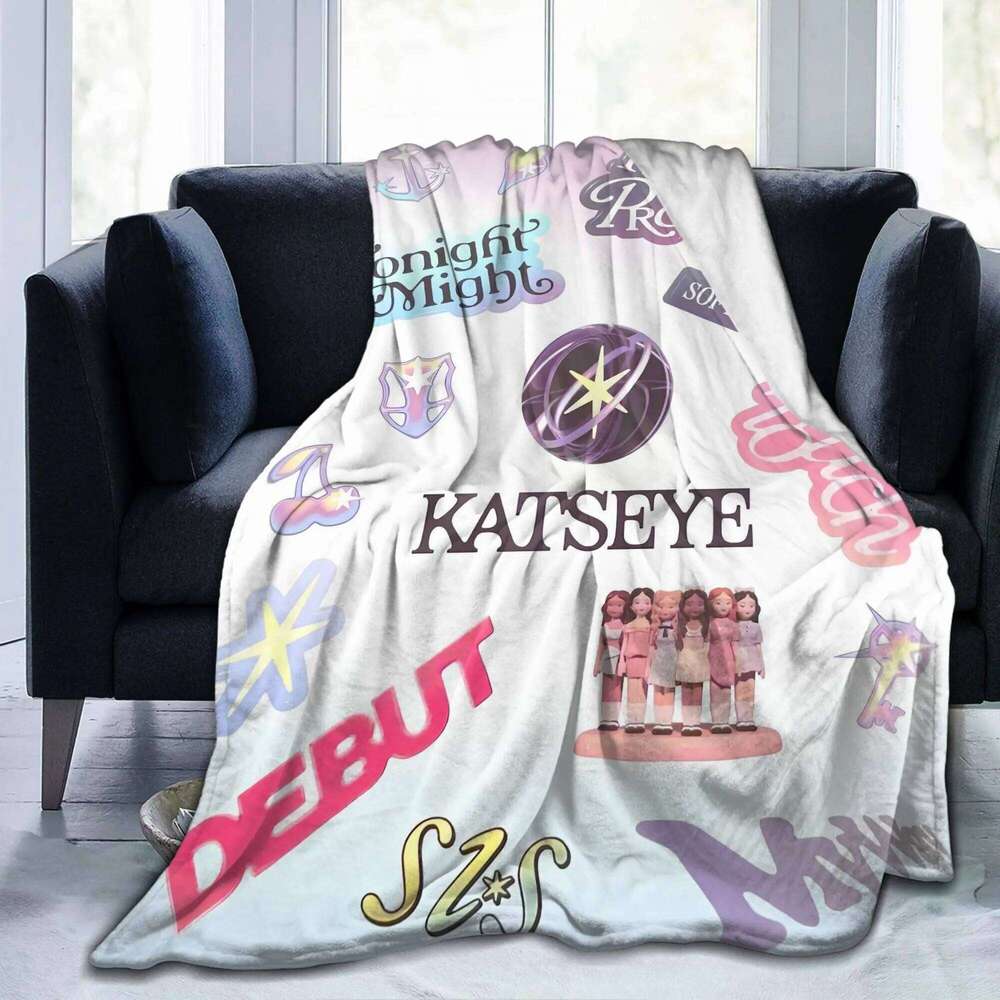 KATSEYE Anime Print Flannel Blanket Soft All-Season Throw with Vibrant Character Design Perfect for Sofa Office & Travel Gift XJ260112