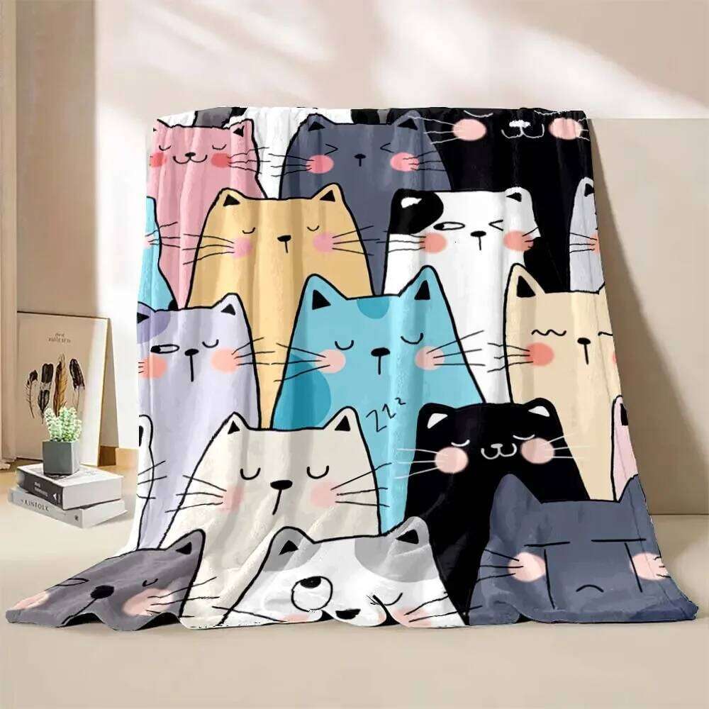 Cartoon Cute Cat Flannel Cover Warm And Comfortable Travel Blanket Sofa Blanket, Perfect Gift For Pet Lovers XJ260112