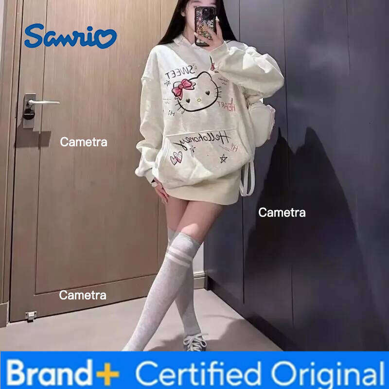 Sanrio Kawaii s Pure Cotton Autumn and Winter New Hello Kitty Katie Hooded Sweatshirt Women's Loose Hoodie Top Hot H2601121