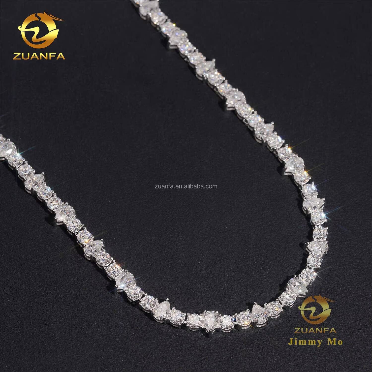 New Design Unique Elegant Style Claw Setting 4mm Upside Down 925 Solid Silver Rhodium Plated VVS Moissanite Pear Tennis Chain