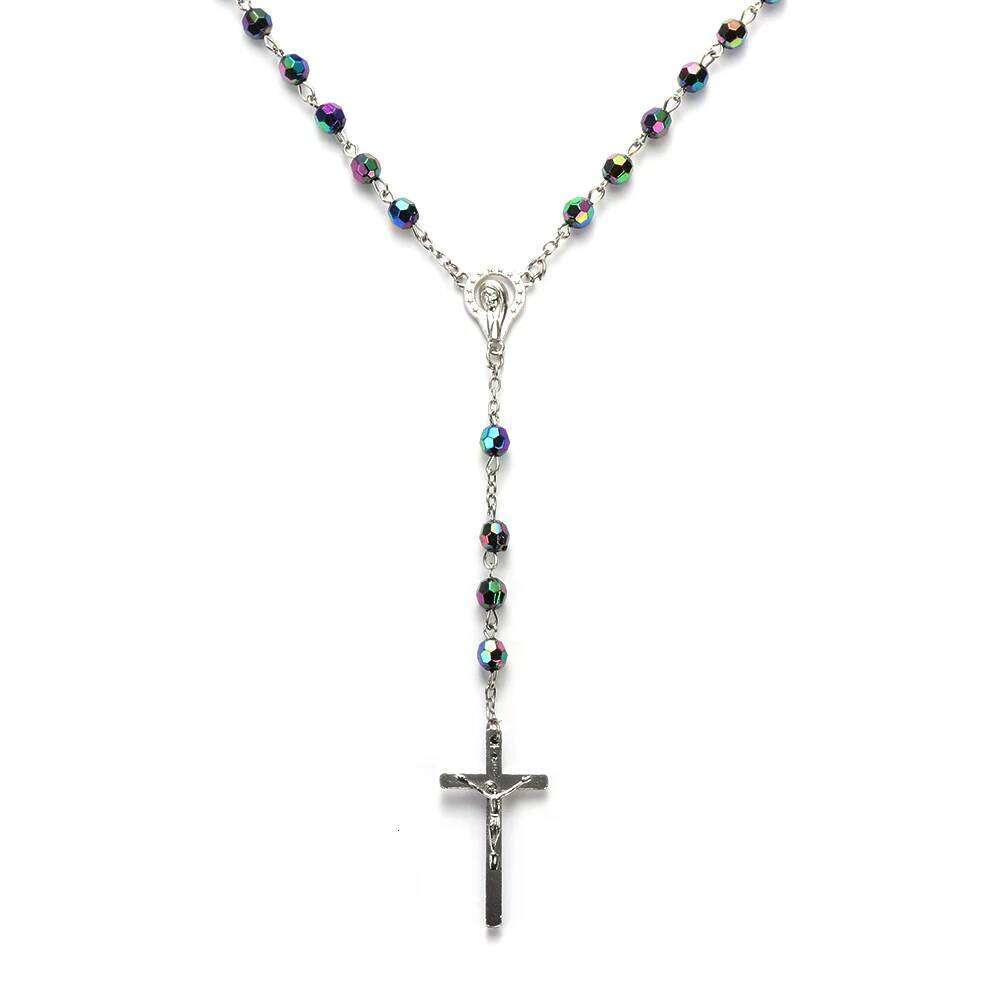 1PC Vintage Handmade Round Rosary Beads Chain Cross Necklace Virgin Mary Pendant Fashion Charm Jewelry Hot Sale H260112