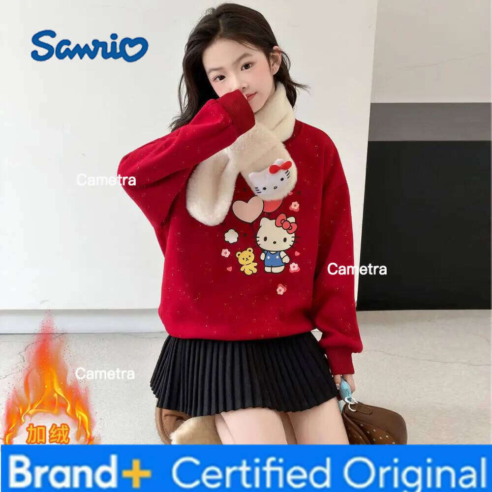 Sanrio Hello Kitty Girls Autumn Winter Sweatshirt Kids Pullover Warm Shirt Long Sleeve Jumper Youth Top Children's Clothing H260112