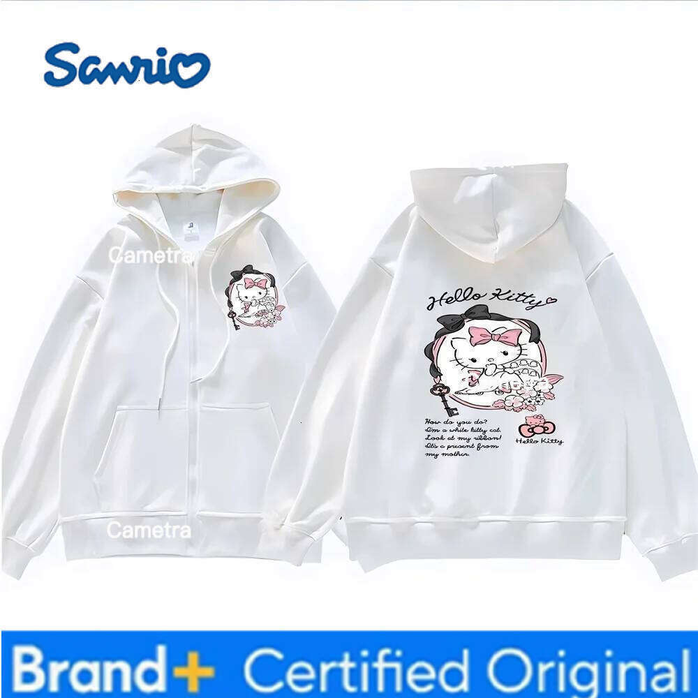 Sanrio Anime Cute Printed Hoodies Women Cartoon Hello Kitty Y2k Korean Students Loose Sweatshirt Fashion Sweet Cardigan Clothing H260112