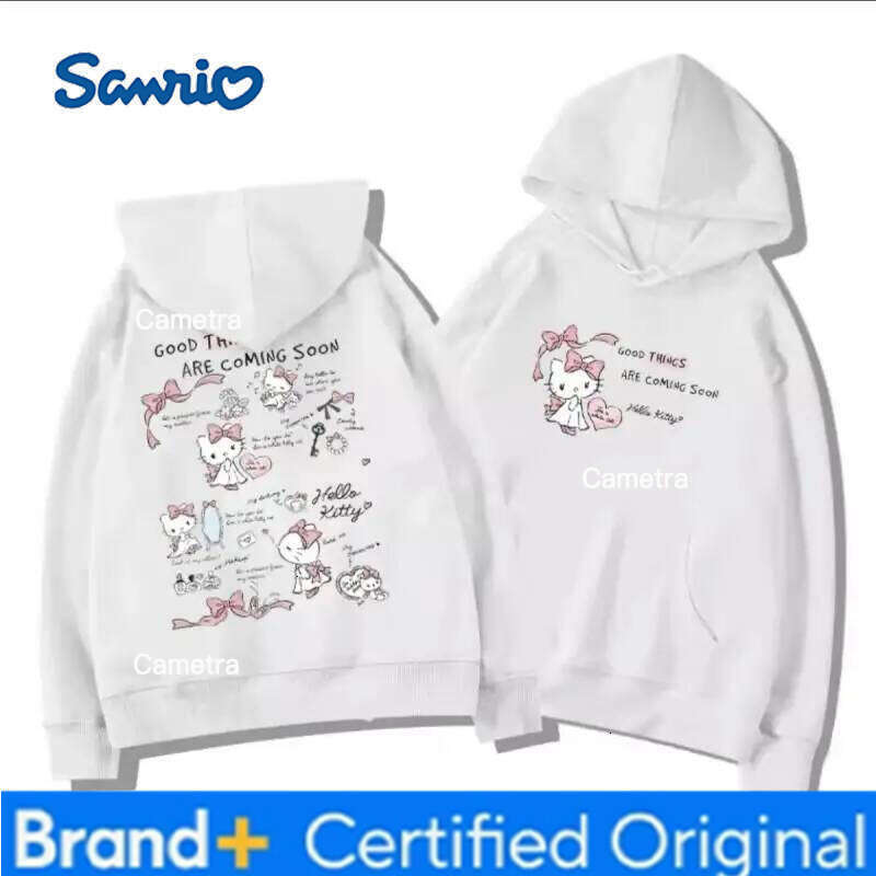 Sanrio Hello Kitty Hoodie Silver Fox Fleece Cartoon Print Trendy Women's Autumn Winter Versatile Loose Fit Casual Sweatshirt H260112