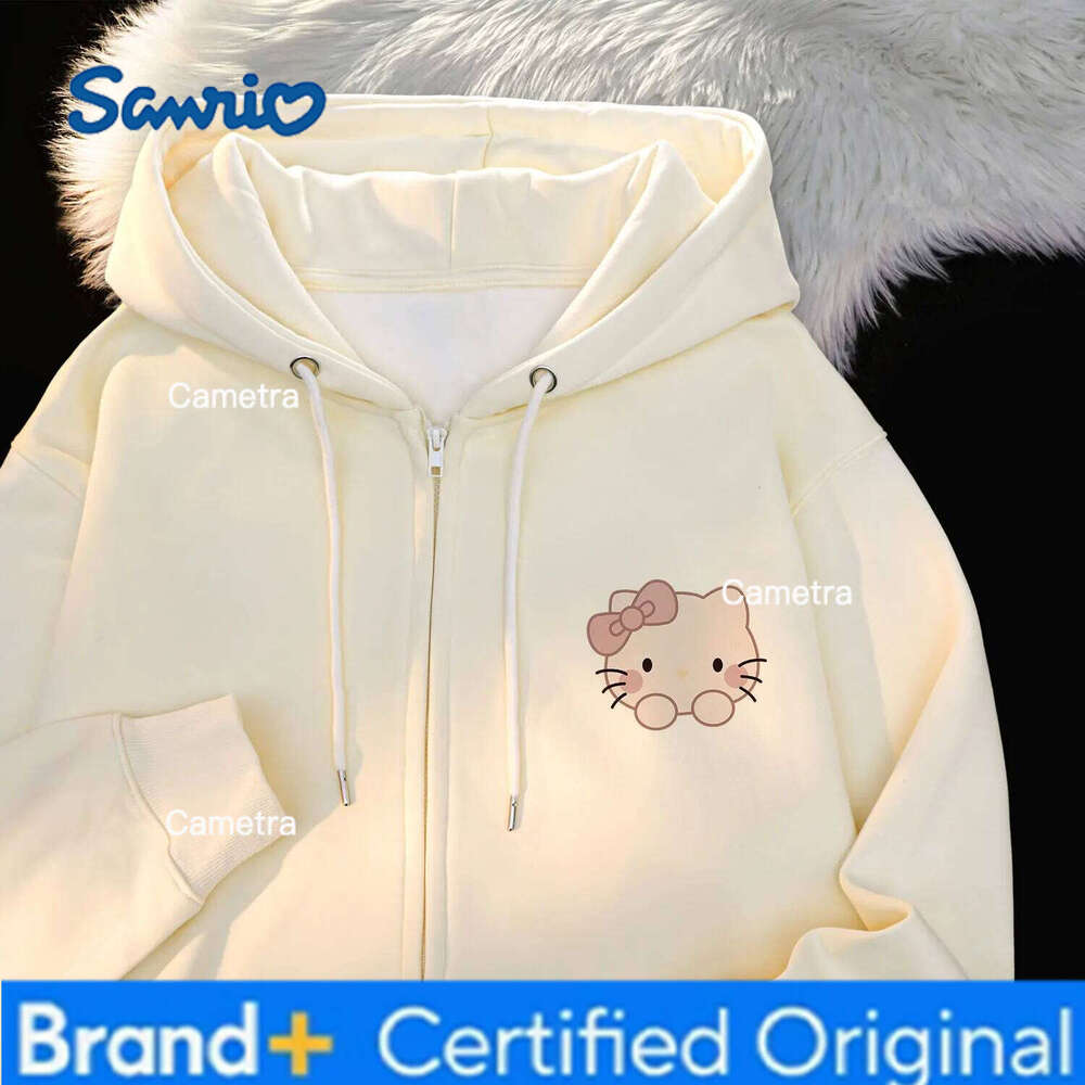 Sanrio Zipper Clothes Cute Top Hello Kitty Cartoon Hoodie Fashion Trend Women's Zip Sweater cute style H260112
