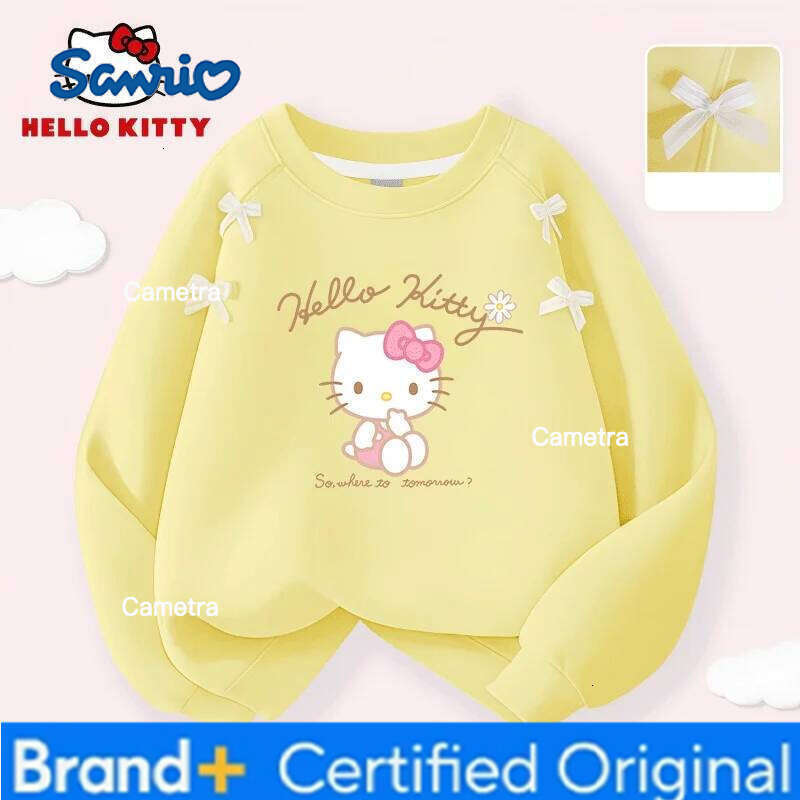 Sanrio Hello Kitty Kids Clothes Girls Sweet Cute Bow Decor Sweatshirt Autumn Winter Warm-keeping Pullovers Soft Comfortable Blouse H260112