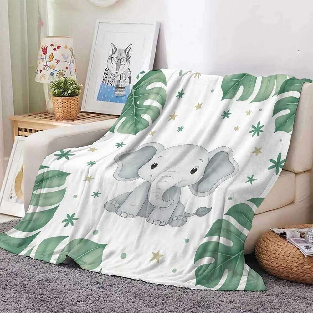 Cute Elephant Leaf Flannel printed blanket all seasons suitable for living room office sofa and travel 180x250CM XJ260112