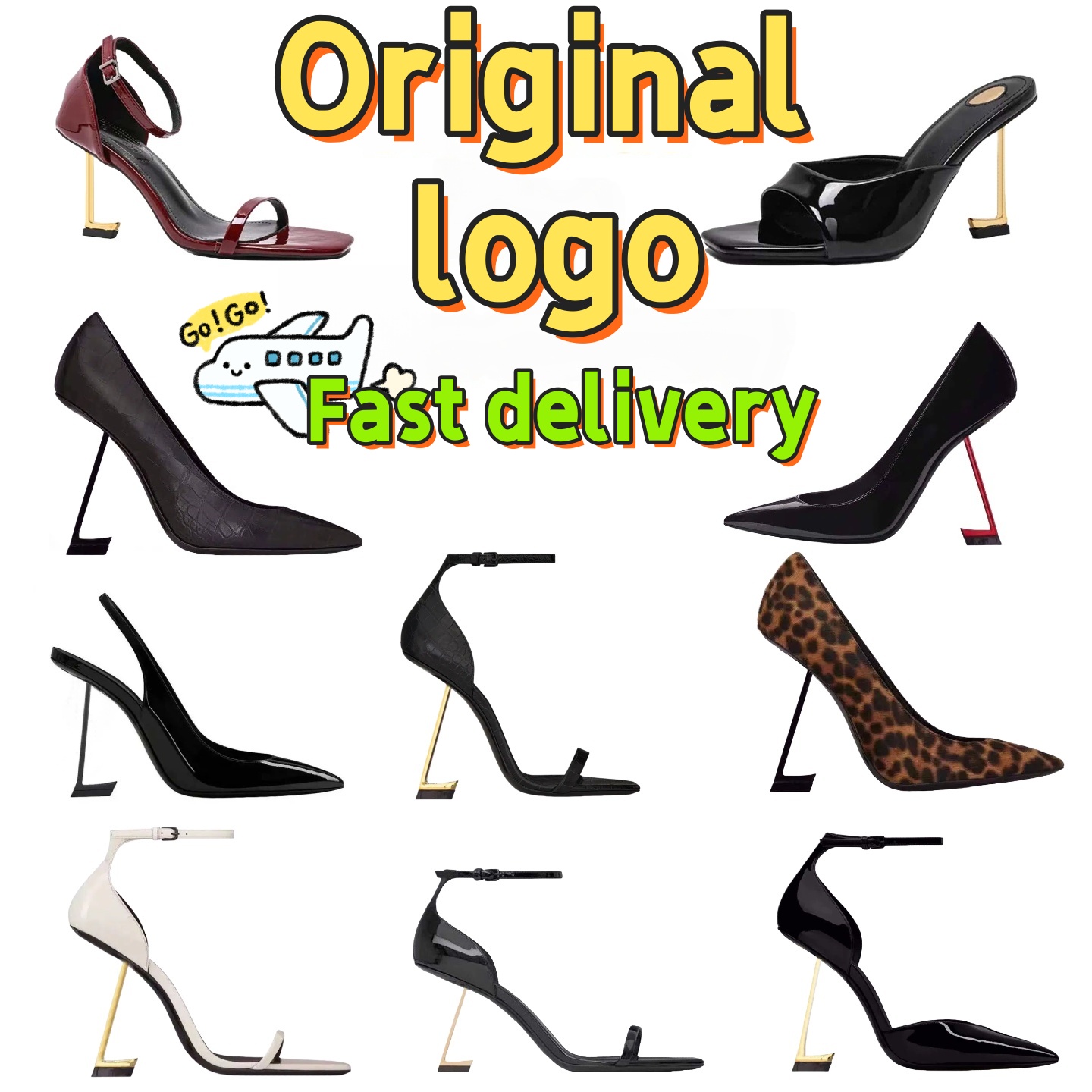 Designer Women Luxury Paris Mules Dress Shoes High Heels Womens Genuine Leather Pumps Lady Sandals Classic Style Wedding Slingback Heels Black Golden Gold 35-44 size