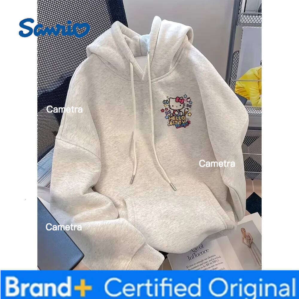 Sanrio MINISO American Retro Autumn/Winter Fun Hello Kitty Letter Printed Long Sleeve Fleece-Lined Loose Fit Hoodies for Men Women H260112