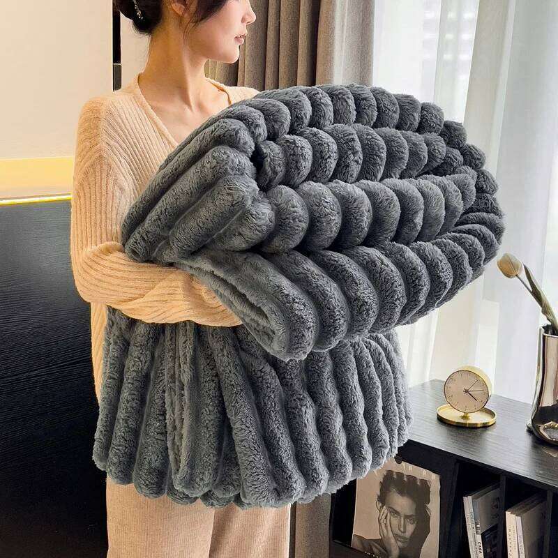 ROSEKIND 3 Size Bed, 280GSM Soft & Warm Fleece Blanket, Decorative and Giftable Striped Blankets for All season XJ260112