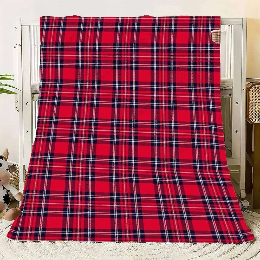 Classic Red Plaid Blanket - Cozy Throw with Black White Grid Design, Perfect for Home Decor, Soft and Warm Fleece Fabric, Id XJ260112