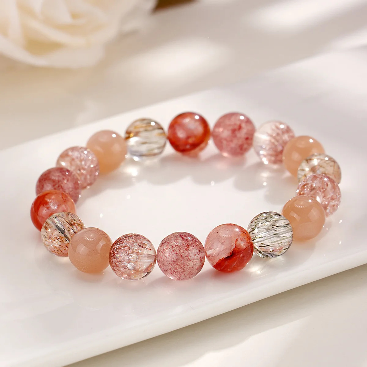 Ruifan Multicolor 8mm 10mm Natural Rutilated Quartz Crystal Beads Strand Beaded Women Bracelets Bangle Fine Jewelry 1154 260107