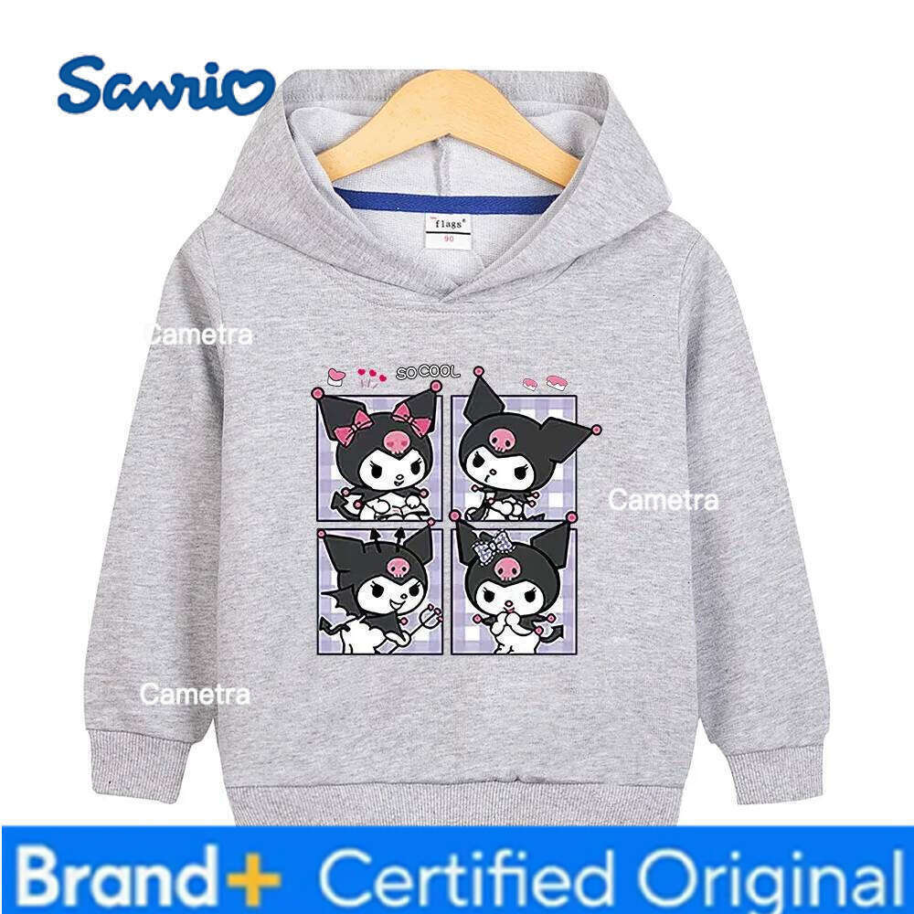 Sanrio Girls cute Kuromi print fashionable versatile pullover tops fall and winter outdoor leisure sports children's warm hoodie H260112