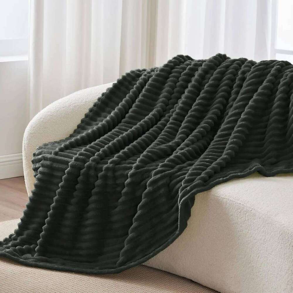 Fleece Throw Couch Soft Warm Fluffy Charcoal Grey Blanket Decorative and Giftable Striped Blankets for Women Men XJ260112