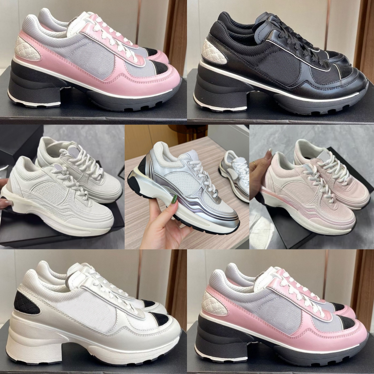 2026 Women Casual Shoes Luxury Designer Sneaker Vintage Fashion Calfskin Suede Silver White Pink Black Green Gold Lady Platform Trainers Sneakers Jogging Walking