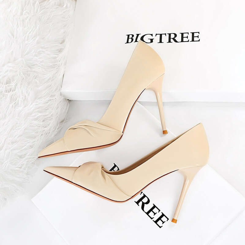 Free high quality shipping Korean Style Elegant Banquet High Stiletto Heels Slimming Shallow Mouth Pointed Toe Bowknot Women's Single Shoes