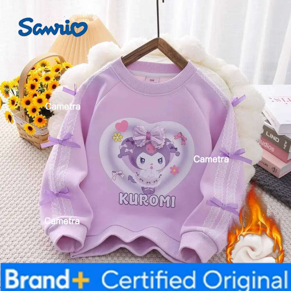 Sanrio Kuromi Girls Hoodie Spring Autumn Cotton Jacket Long Sleeves T-Shirt Leisure Bottoming Shirt Cartoon Pullover Sweater H260112
