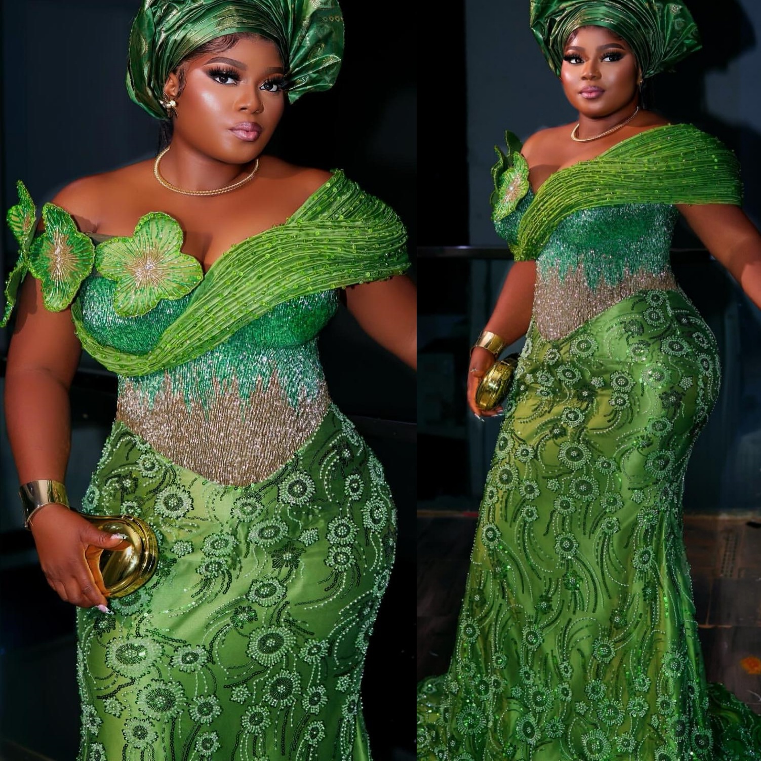 Aso Ebi Nigerian Green Mermaid Prom Dresses 2026 Flowers Beaded One Shoulder Evening Formal Party Second Birthday Engagement Gowns Dress For Special O