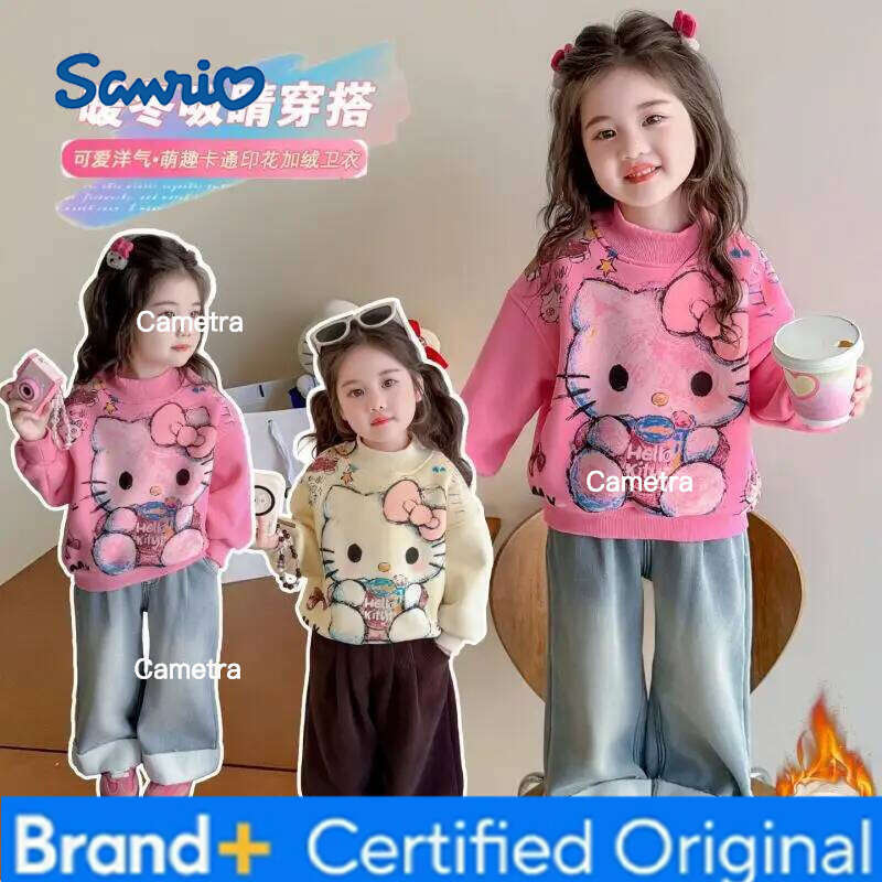 Sanrio Girls' Hello Kitty Hoodie Autumn Winter 2025 New Kawaii Anime Children's Thick Warm Tops Sweet and Comfortable Soft Sports Shirt H260