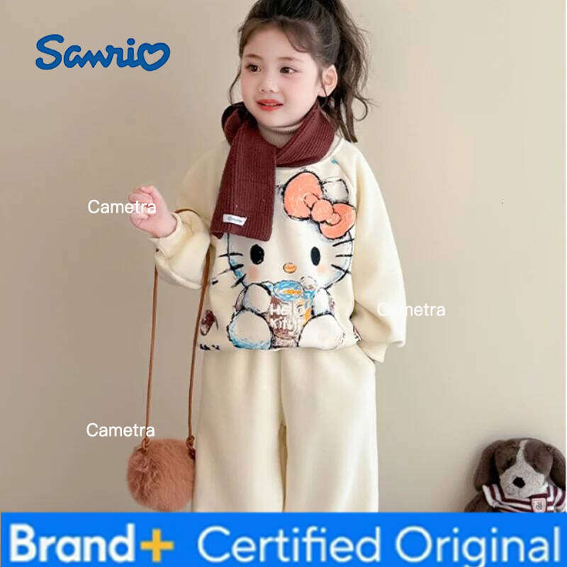 Sanrio Cute Kitten Girls' Clothing 2025 Autumn Winter New Cartoon Anime Hoodie 2Pcs Thickened Warm Sweatshirt Set Fashion Casual Wear H2601121