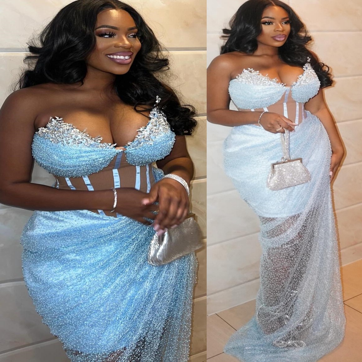 Aso Ebi 2k25 Light Sky Blue Sheath Prom Dresses 2026 Crystals Sequined Evening Formal Party Second Birthday Engagement Gowns Dress For Special Occasio