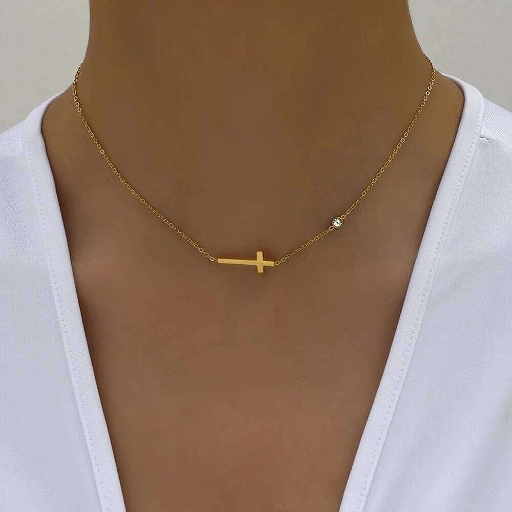 DGIDDK Stainless Steel Cross Pendant Rhinestone Light Luxury Exquisite Necklace Women's Jewelry H260112