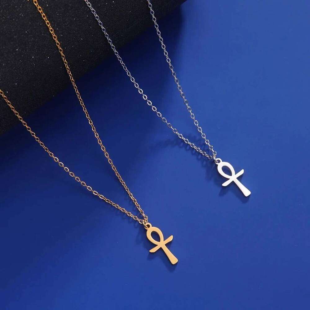 LIKGREAT Vintage Stainless Steel Ankh Cross Egyptian Amulet Pendant Necklace Religious Collar Chain Jewelry for Women Men H260112