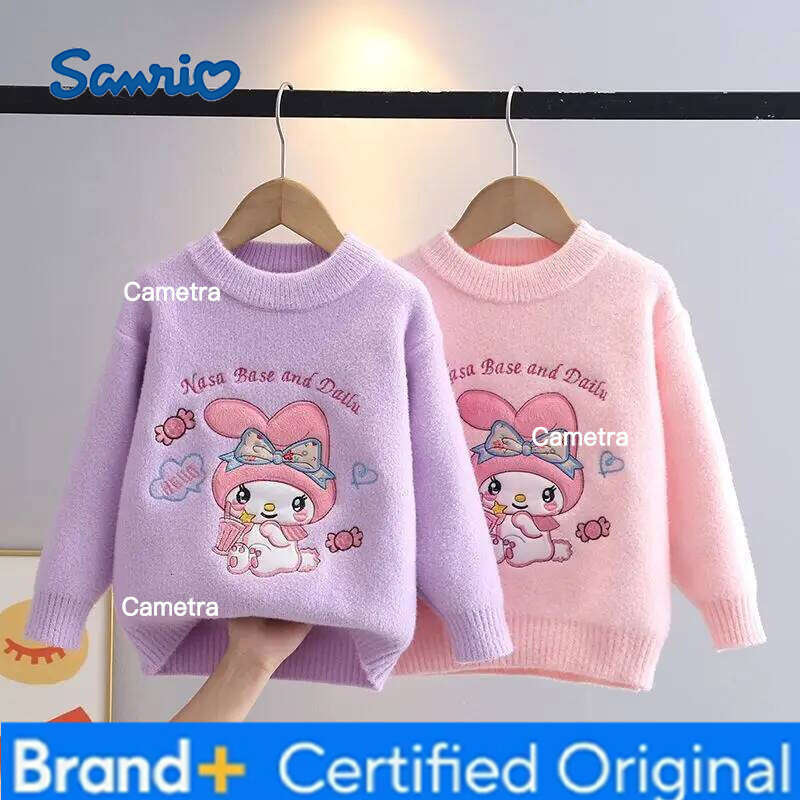 Sanrio Girls Coat New My Melody Autumn Winter Cute Tops Cartoon Pullover Knitwear Base Shirt Kawaii Sweater Gift H260112