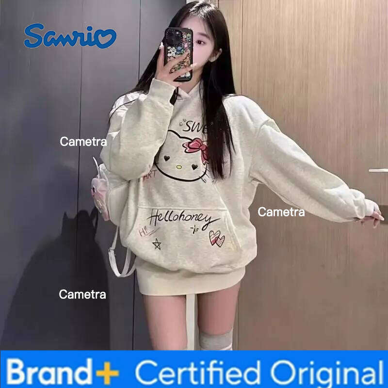 Sanrio Kawaii s Pure Cotton Autumn and Winter New Hello Kitty Katie Hooded Sweatshirt Women's Loose Hoodie Top Hot H260112