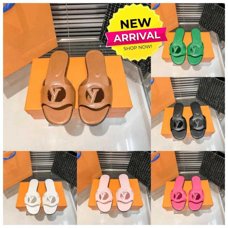 Women Designer Slippers Rubber Leather Mules Flat Heels Woman Fashion Flip Flops Lady Beach Slipper Luxury Hollowed Out Slides Summer Room Outdoor Sandals