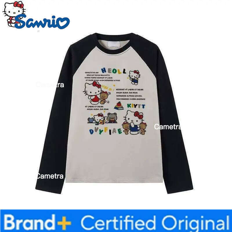 Sanrio HelloKitty Girl cotton Kawaii Anime Fashion Student Casual Long-Sleeved Spring and Autumn Base shirt Round neck New top H260112