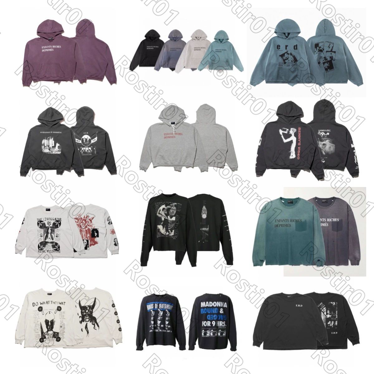 ERD designer Hoodie Men's Sweatshirt Fashion Retro Print High Street Distressed Hole Sweatshirt Unisex Oversized Streetwear Hoodie Sizes S-XL