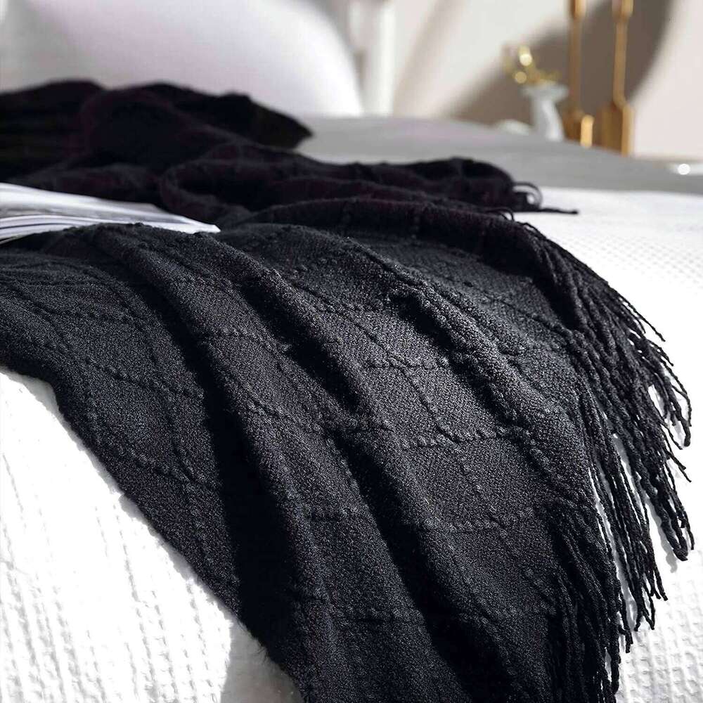 Gift Fall Black for Couch-Soft Boho Bed Blankets,Cozy Knitted Throw Blanket,Oversized Knit Farmhouse Blanket XJ260112