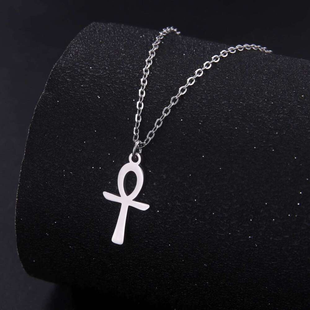 LIKGREAT Vintage Stainless Steel Ankh Cross Egyptian Amulet Pendant Necklace Religious Collar Chain Jewelry for Women Men H260112