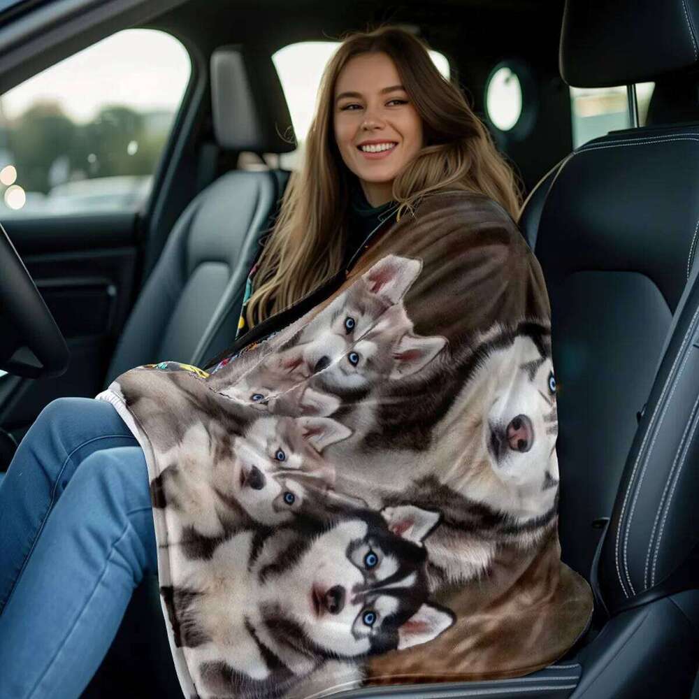 Husky Family Chiffon Blanket, Lightweight Portable Throw for Travel, Soft Warm Winter Design, All Season Cozy Home Decor XJ260112