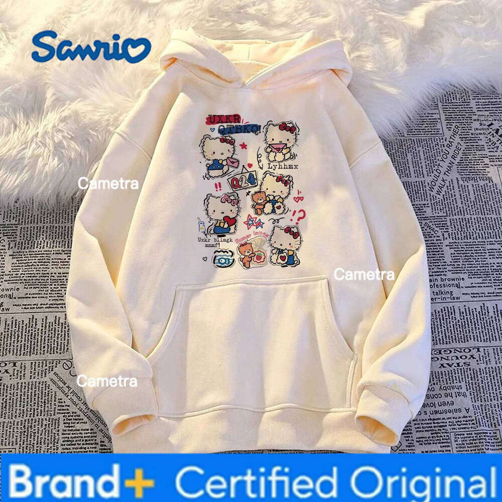 Sanrio Hello Kitty College Loose Sweater Cute Cartoon Cat Women's Hooded Hoodie Fashionable Trendy Girls' Top H260112