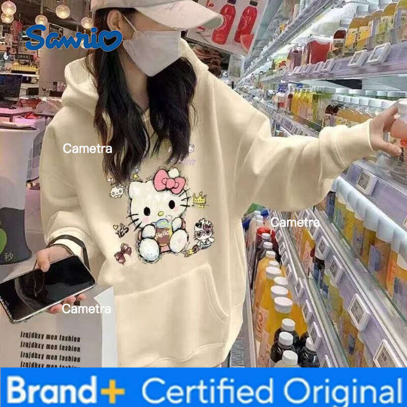 Sanrio Hello Kitty Hooded Sweatshirts Cuteore Cartoon Student Autumn Long Sleeve Versatile Tops Woman Clothing Outerwear New H260112