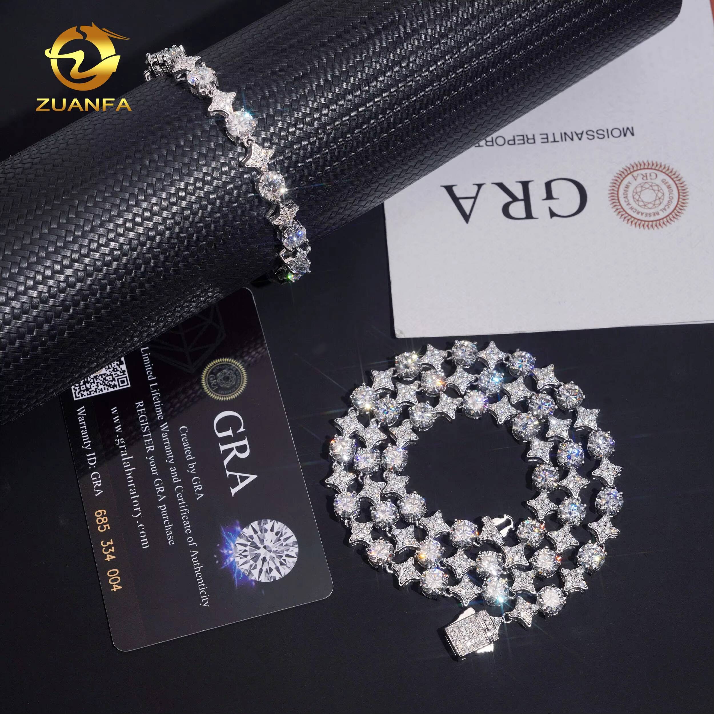 Iced Out 65mm Diamond Star Tennis Chain Bracelet Custom 925 Silver Hip Hop Men Jewelry D VVS Moissanite Link Chain Necklace