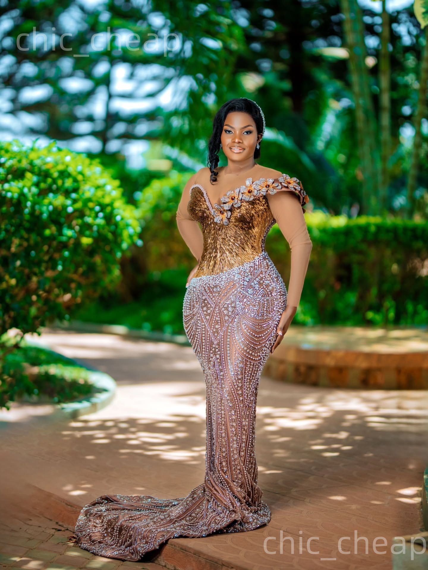 Aso Ebi Brown Mermaid Prom Dresses 2026 Flowers Beadedd Illusion Evening Formal Party Second Birthday Engagement Gowns Dress For Special Occasions