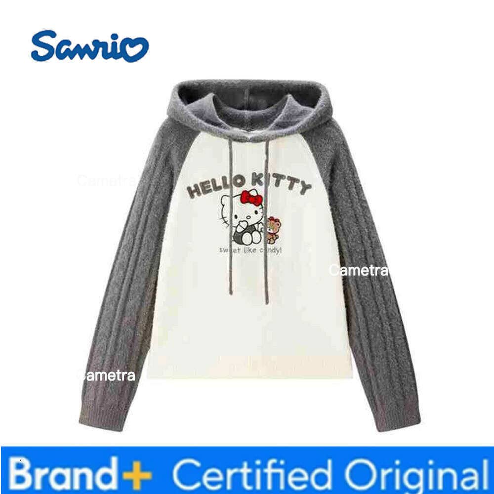 Sanrio Anime Hooded Sweater Hello Kitty Knitting Cartoon Cute Hot Girls Student Pullover Hoodie Leisure Sweet Long Sleeve Tops H260112