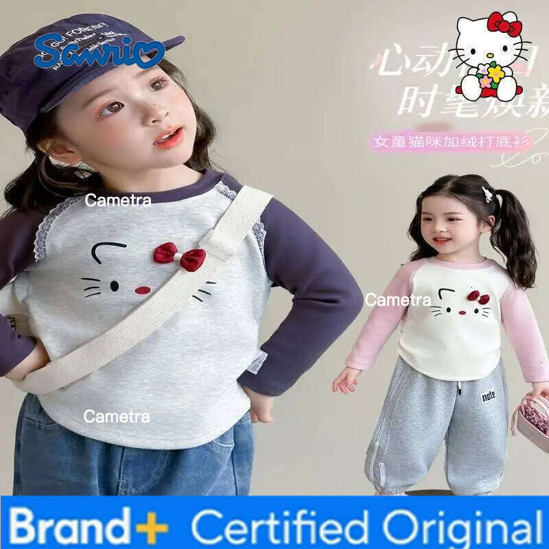 Sanrio Hello Kitty Velvet Girls' Bottom Coat Autumn Winter Western T-Shirt 2025 New Warm Kids Thickening Children Top Clothing H26011211