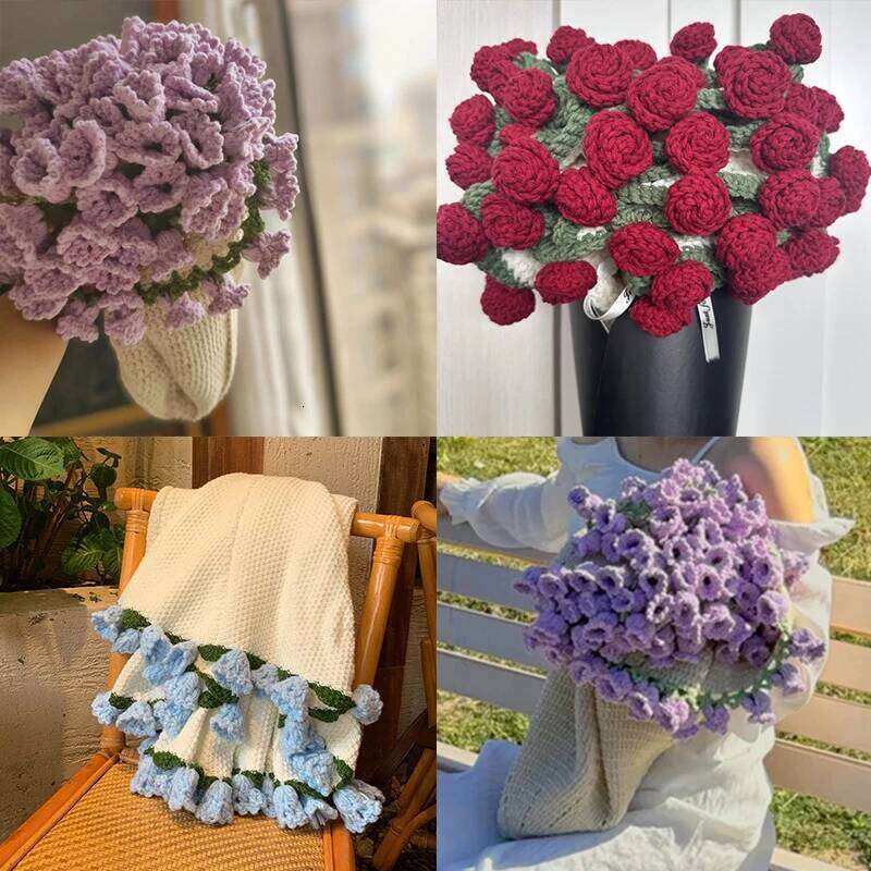 Rose Crochet Flower Bouquet Handmade of Roses Sofa Blanket Manta De Ramo manta de rosas XJ260112