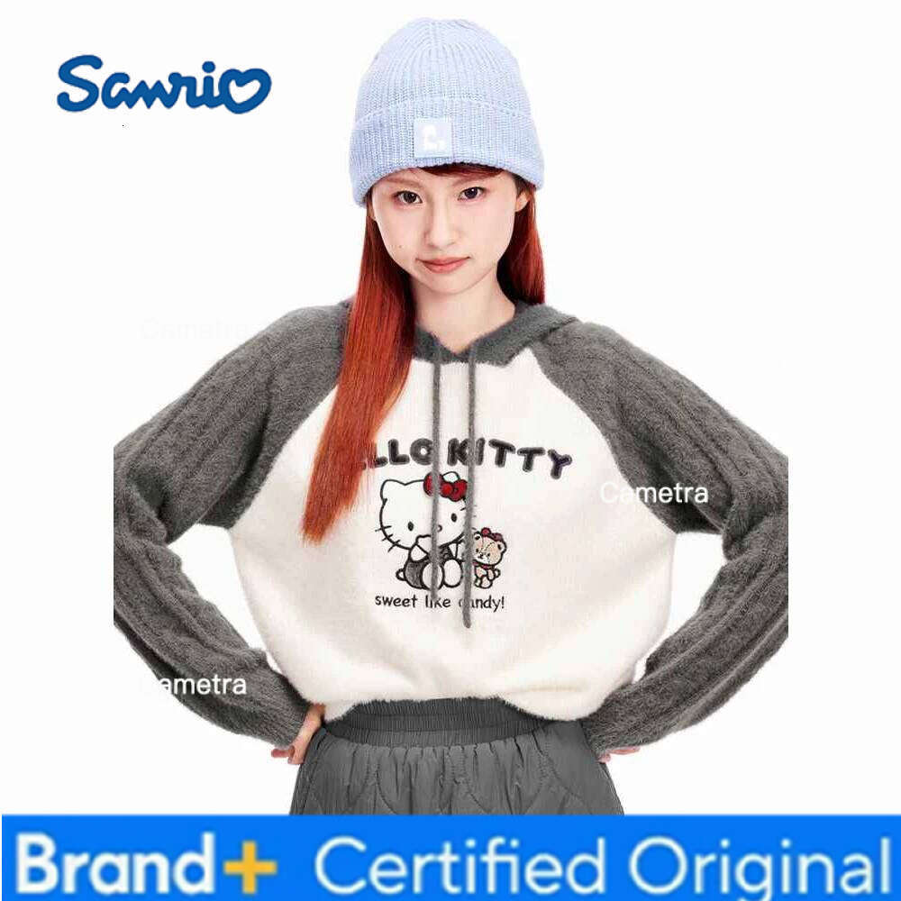Sanrio Anime Hooded Sweater Hello Kitty Knitting Cartoon Cute Hot Girls Student Pullover Hoodie Leisure Sweet Long Sleeve Tops H260112